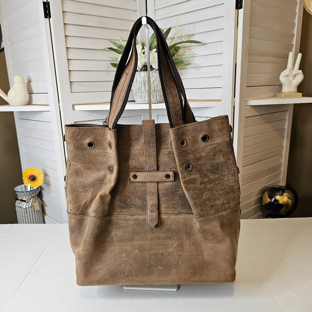 CARGOit, Raw, Brown Leather Tote Bag